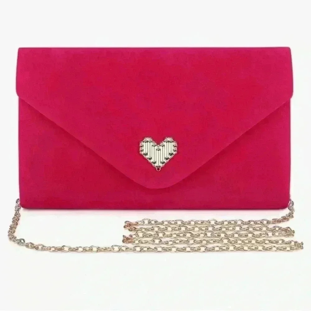 Women Faux Suede Evening Clutch Bags Formal Party  Wedding Purses Barbie NWT